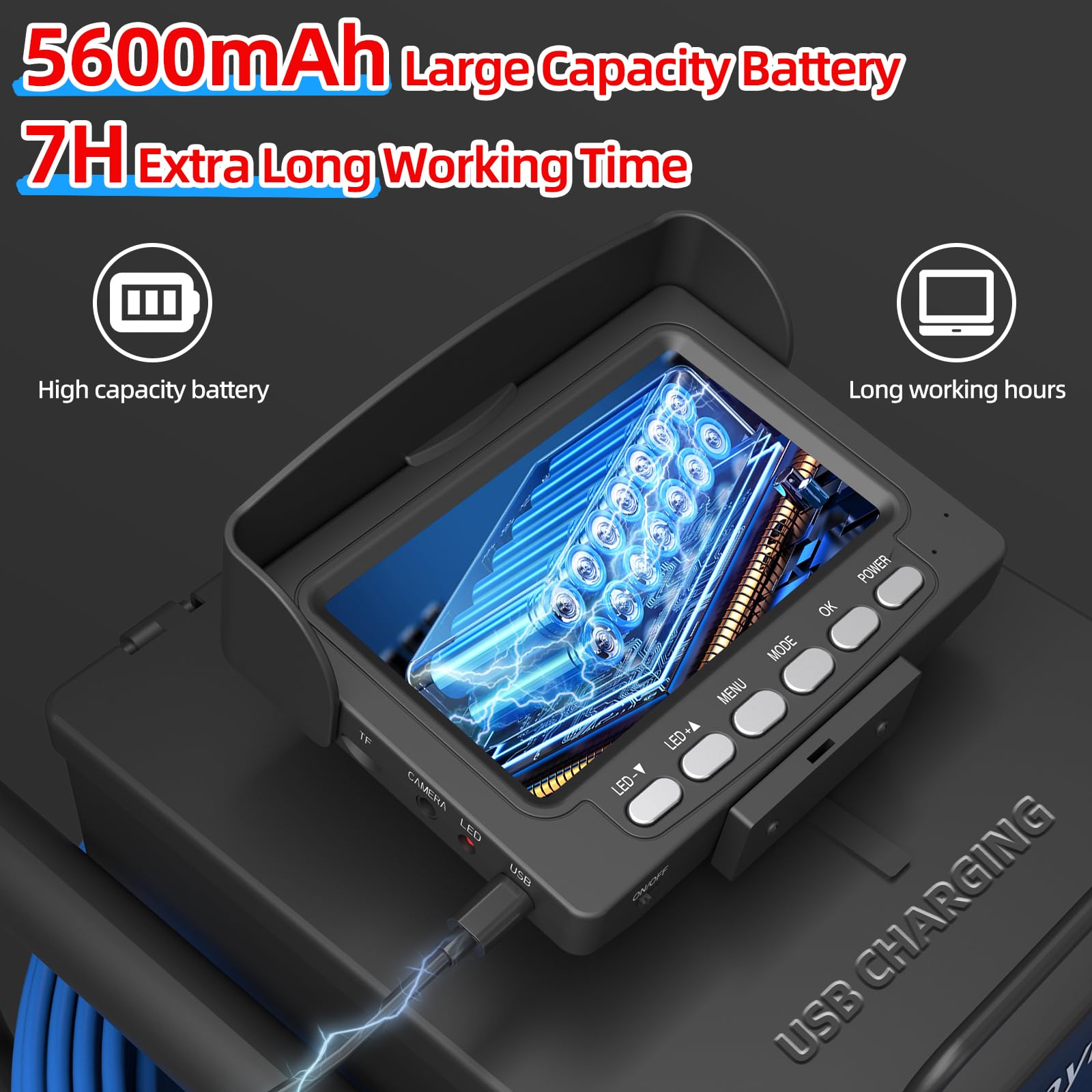 Rohrkamera 30M mit Licht, Sanyipace kanalkamera mit 4.3" Bildschirm, DVR & Audio Recorder, IP68 Wasserdicht Kanalinspektionskamera, 5600mAh Akku, Mikrofon, Inklusive 32GB TF-Karte 6