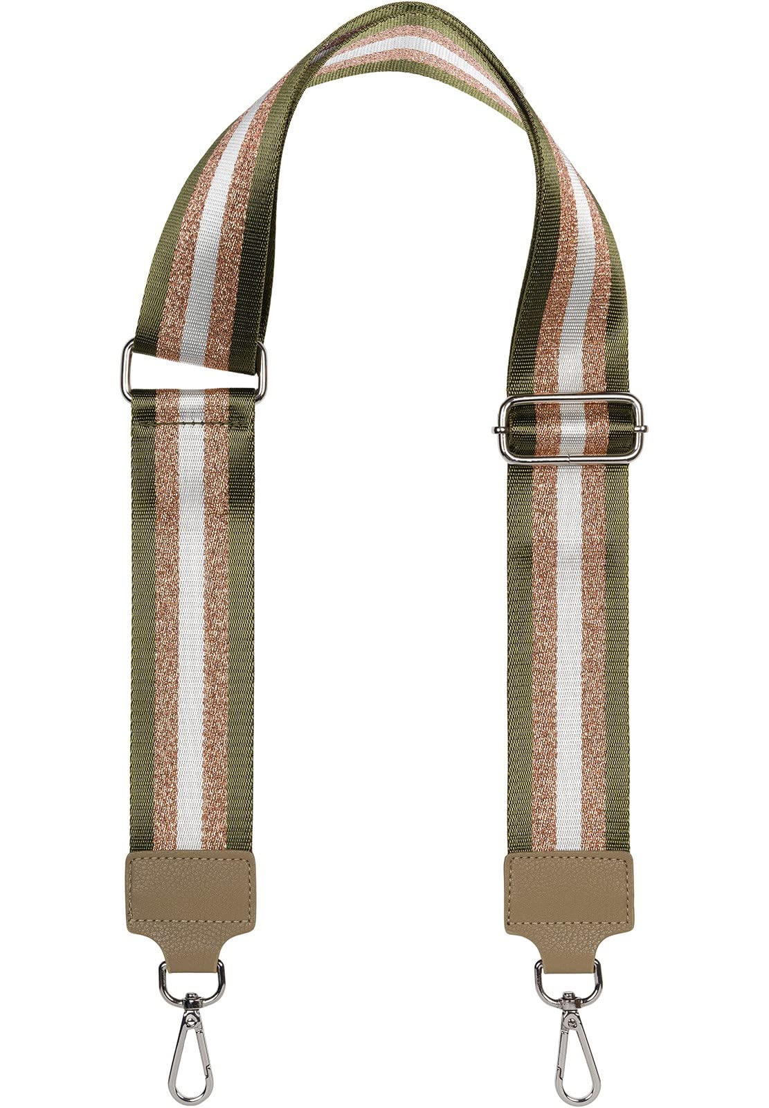 styleBREAKER Wide bag shoulder strap adjustable with metallic stripe pattern, change bag strap, mobile phone strap, mobile phone chain 02013029, Colour:Olive-rosegold