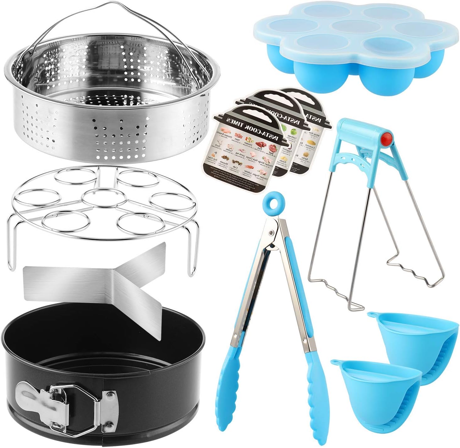 Topchances Instant Pot Accessories Set, Compatible with 5,6,8QT/L Instant Pot Pressure King, with Steamer Basket Cheesecake Pan Egg Steam Trivet Silicone Mold Mitts Tong