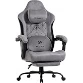 MEENICE Fabric Gaming Chair with Heated Massage Lumbar Support, Pocket Spring Seat, Reclining Computer Chair with Footrest, Breathable High Back Gamer Chair, 350 lbs