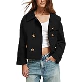 Kedera Cropped Trench Coat for Women Double Breasted Notched Lapel Casual Fall Jackets Loose Short Jacket Belted Cuffs