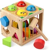 Coogam Wooden Montessori Toys for Children, Shape Sorting Cube Fine Motor Skills Game for Year Old 18 Month+ Boys Girls Gift