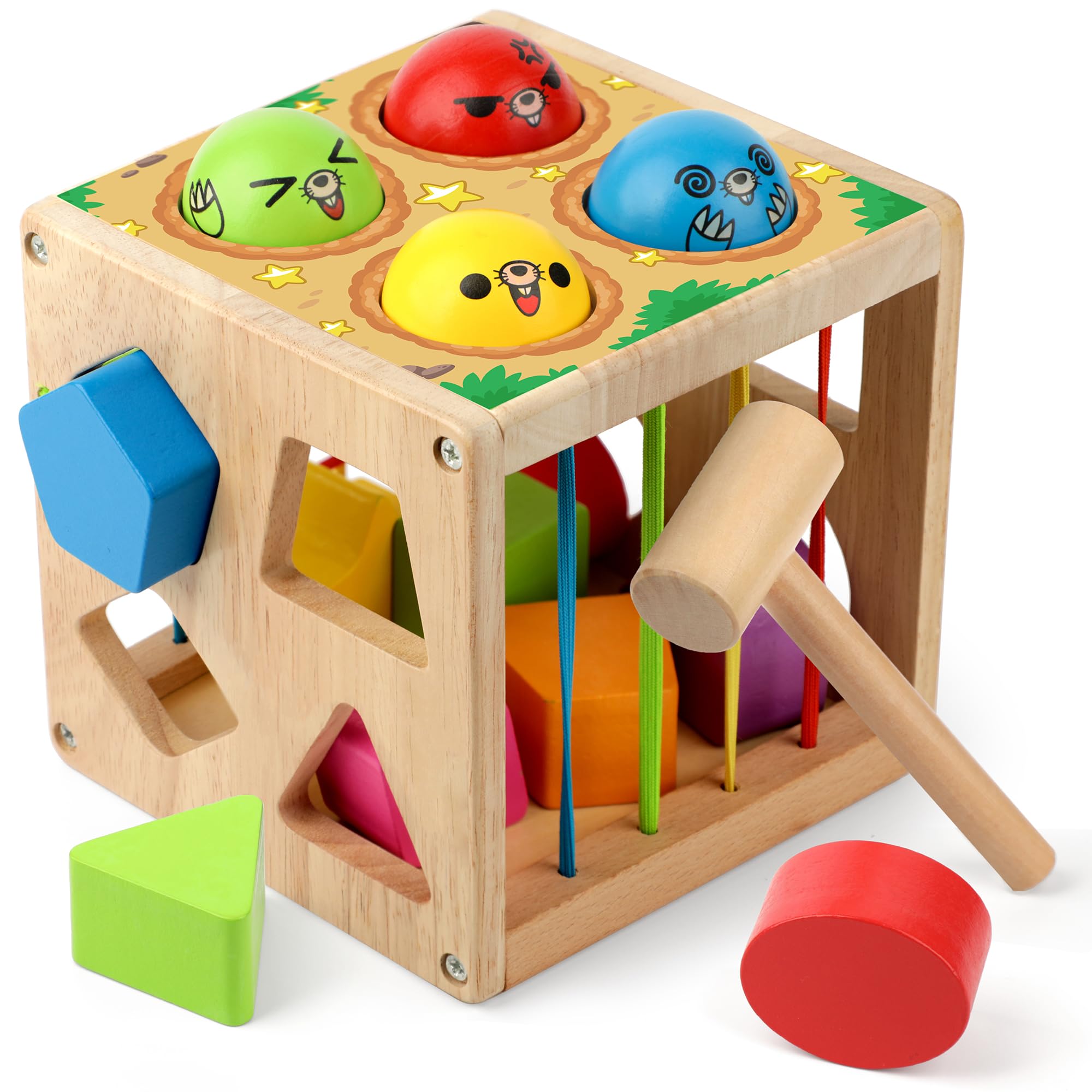 Photo 1 of Coogam Wooden Montessori Toys for Toddlers, Shape Sorting Cube Fine Motor Skills Game for Year Old 18 Month+ Baby Boys Girls Gift