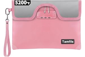 TAMFILE 5200°F Fireproof Money Bag with Lock, Water Fireproof Document Bag with Zipper, 8 Layers Fire Insulation, Small Fireproof Safe Storage Pouch with Lock for Cash, Passport, (8.3" x 11", Pink)