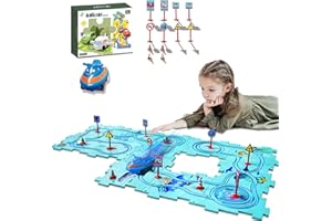 UBEGGER Toys for 3 4 5 6 Year Old Boys Girls, Montessori Toys Puzzles for Kids with Vehicle, Toddler Puzzle Track Play Set Gift, Critical Thinking Educational Toys (A-25Pcs, Oceans)