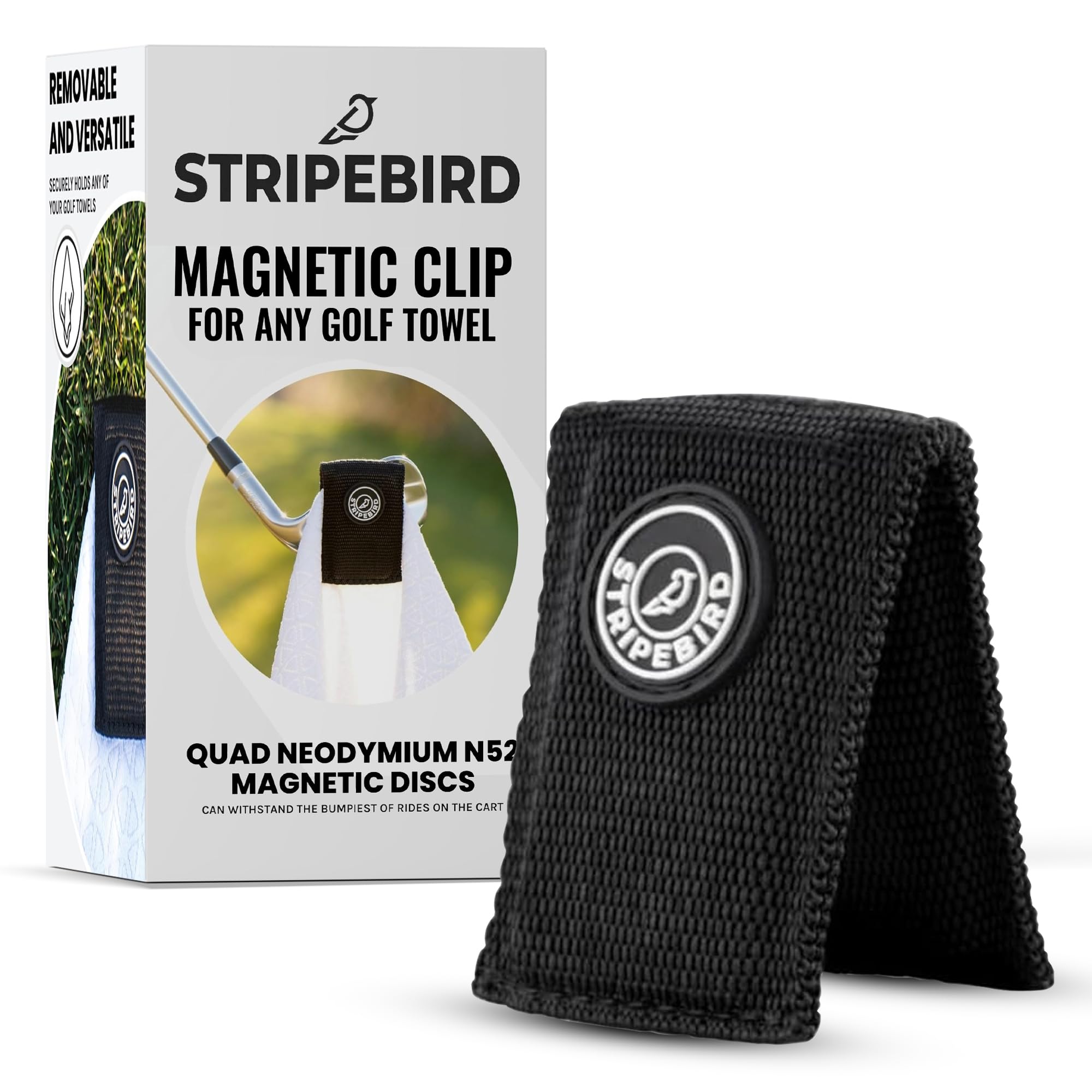 Photo 1 of Stripebird Magnetic Clip for Any Towel (Black) - Highest Strength Magnet for Golf Towel - Removable - Golf Towels for Men