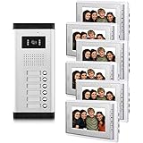 AMOCAM 6 Units Apartment Video Intercom System, 7 Inches Monitor Wired Video Door Phone Kit, Can See hear Video Doorbell kits