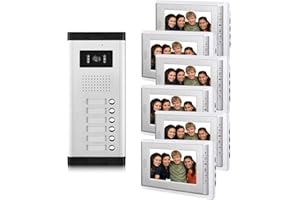 AMOCAM 6 Units Apartment Video Intercom System, 7 inch Monitor Wired Video Door Phone Kit, Indoor Outdoor Video Doorbell, ID 