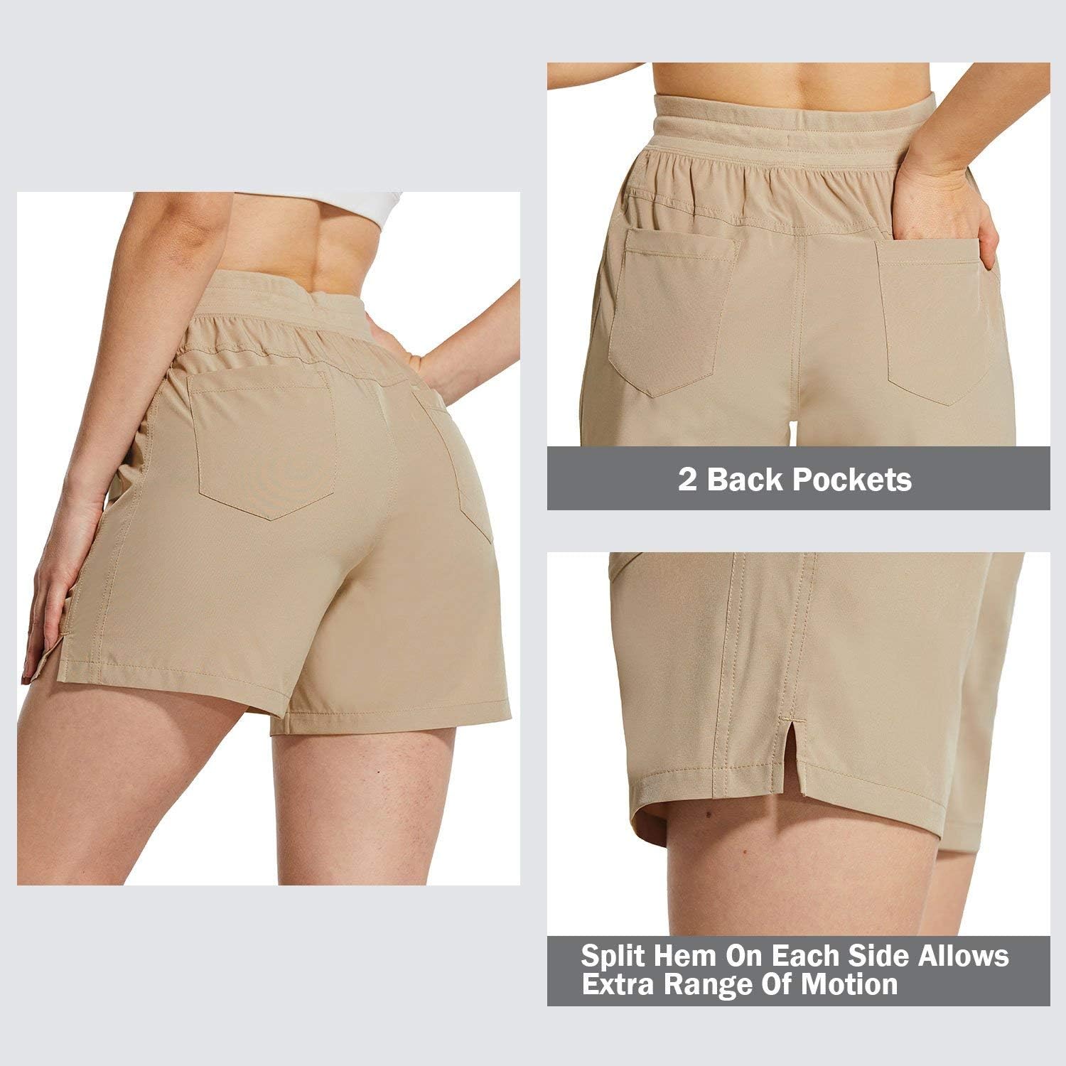 BALEAF Women's 5" Hiking Shorts with Zip Pocket Quick Dry Athletic Running Shorts Elastic Waist : Sports & Outdoors