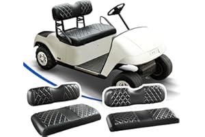 NOKINS 4PCS Golf Cart Diamond Seat Covers Kit, Front&Rear Seat Covers Fits EZGO TXT 1994-2013/EZGO RXV Standard Seat Cushion, EZGO Vinyl Seat Cover Accessories, No Staples(Black&Black Stitch)