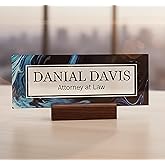 Desk Name Plate Office Supply Personalized Secretary Sign Gift Custom Nurses Teacher Friend School Wood Blue Marble (8"x3") ARTSWAVE
