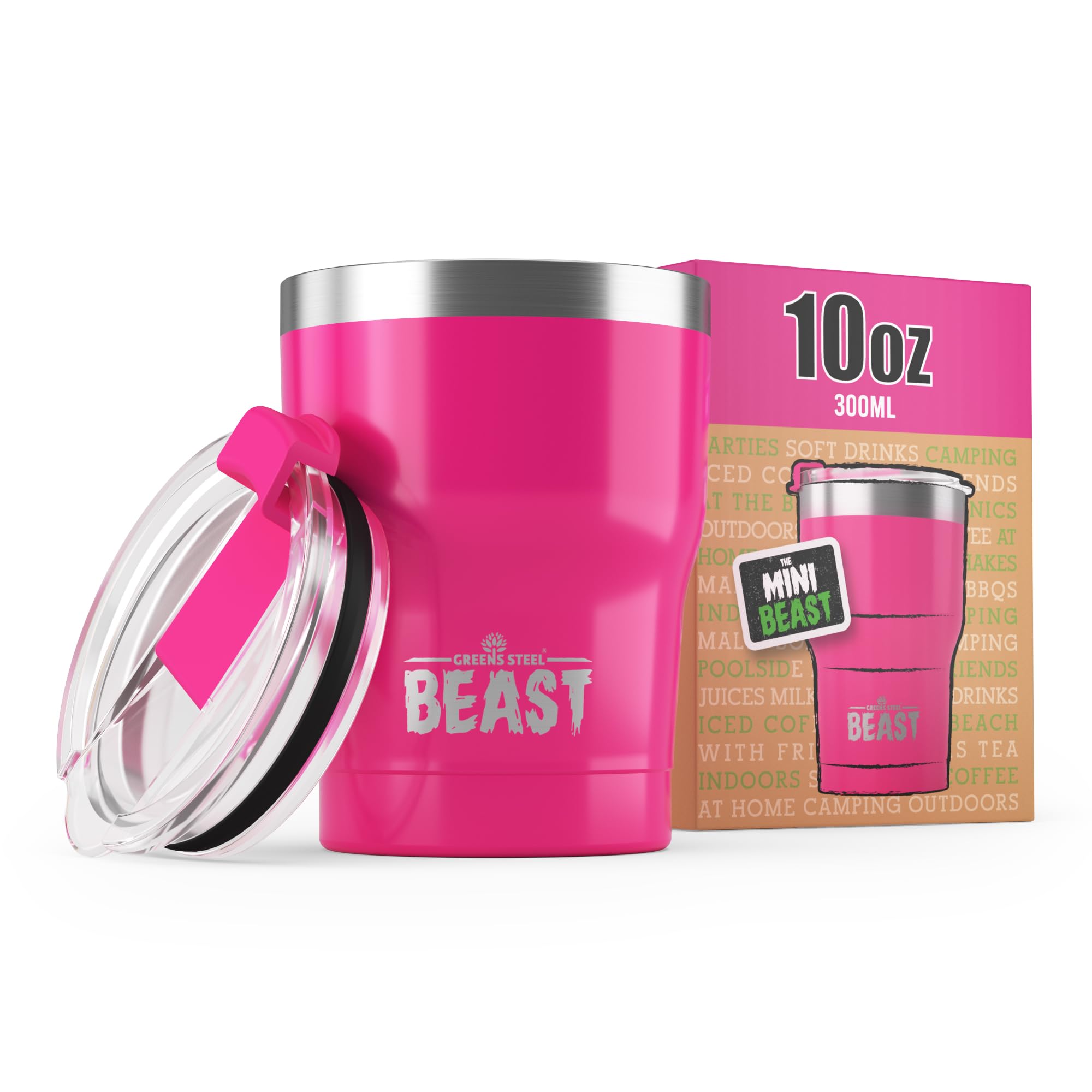 Beast Tumbler - 300 ml (10 oz), Hot Pink | Reusable Stainless Steel, Vacuum Insulated Cup | Double Wall Travel Flask Perfect for Hot or Iced Coffee | BPA Free