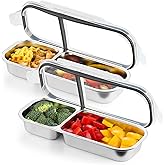 3 Compartment Stainless Steel Snack Containers with Lids- 2 Compartments Bento Lunch Snack Boxes - Reusable Meal Prep Lunch Containers for Adults for Home Travel (2compartment2PCS)
