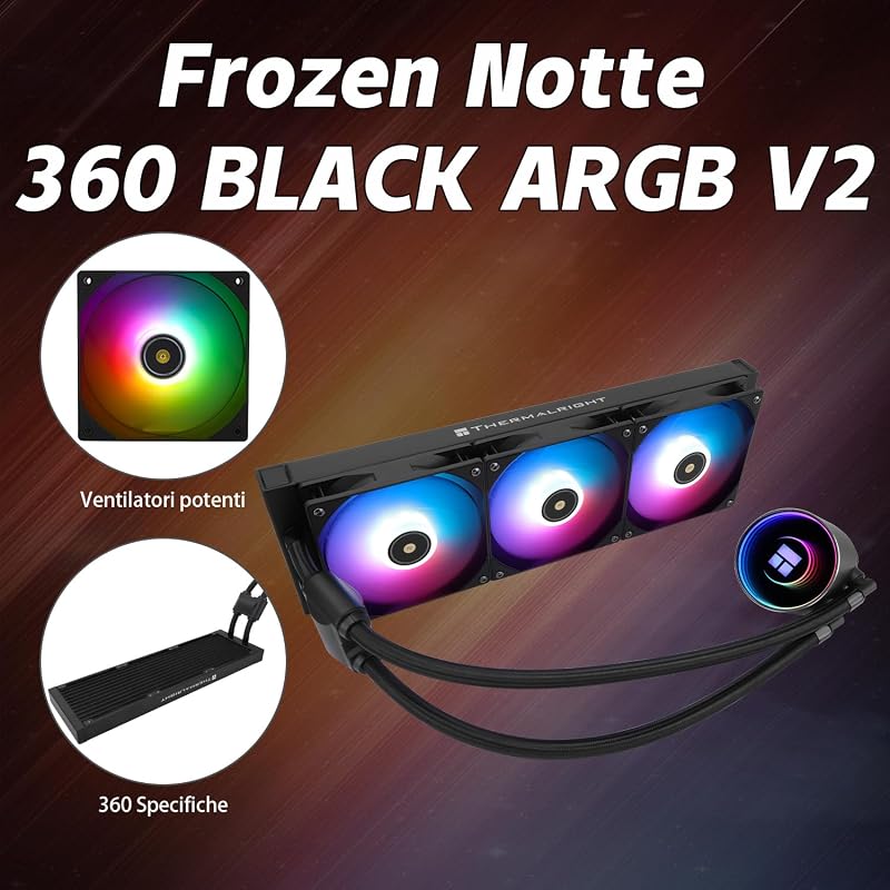 TR Frozen Notte 360 ​​BLACK ARGB V2, especificaciones del enfriador de CPU negro 360, 3 ventiladores PWM, rodamientos S-FDB, adecuado para AMD/AM4 AM5, Intel LGA 1700/1851/1151/1200/2011