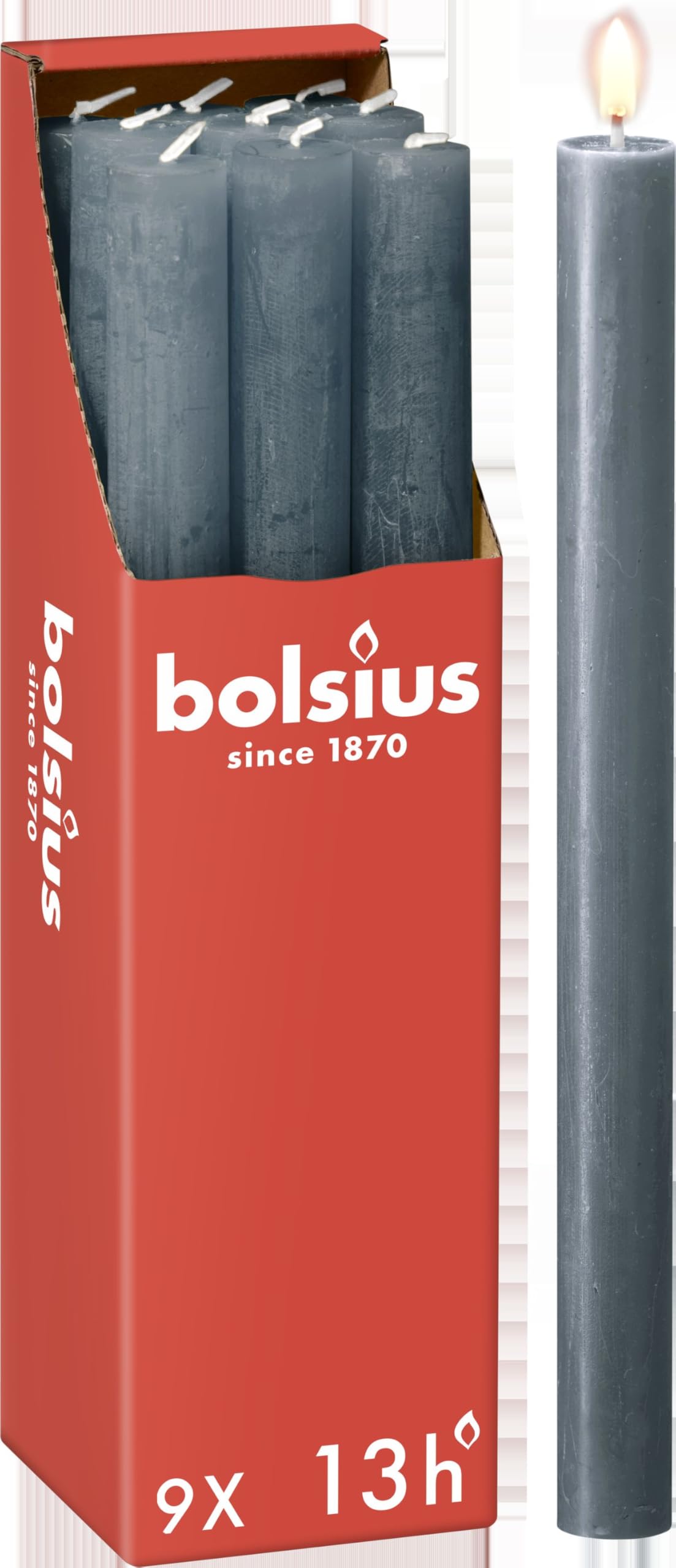 Bolsius Rustic Dinner Candles - Dark Blue - Pack of 9 - Long Burning Time of 13 Hours - Household Candle - Interior Decoration - Unscented - Includes Natural Vegan Wax - 27 x 2.3 cm — image 1