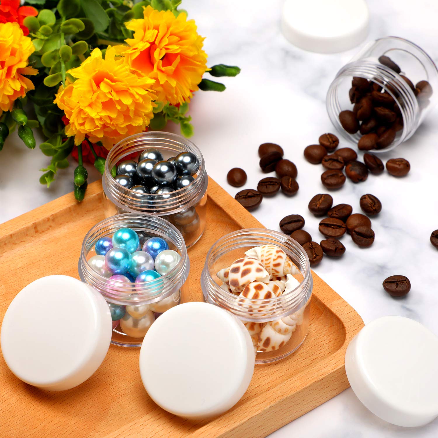 20 Pieces Round Pot Jars Plastic Cosmetic Containers Set with Lid for Liquid Creams Sample, 20 ml/ 0.7 oz (White Lid) : Beauty