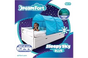 AIR FORT Original DreamFort - Pop Up Portable Twin Bed Canopy - Glow in The Dark Stars (Sleepy Sky Blue)