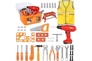 VGY Kids Tool Set, 45 PCS Pretend Play Toddler Tool Kit with Tool Box & Electronic Toy Drill, Construction Tools Set Gift for Boys Girls Ages 3,4,5,6,7,8 Years Old