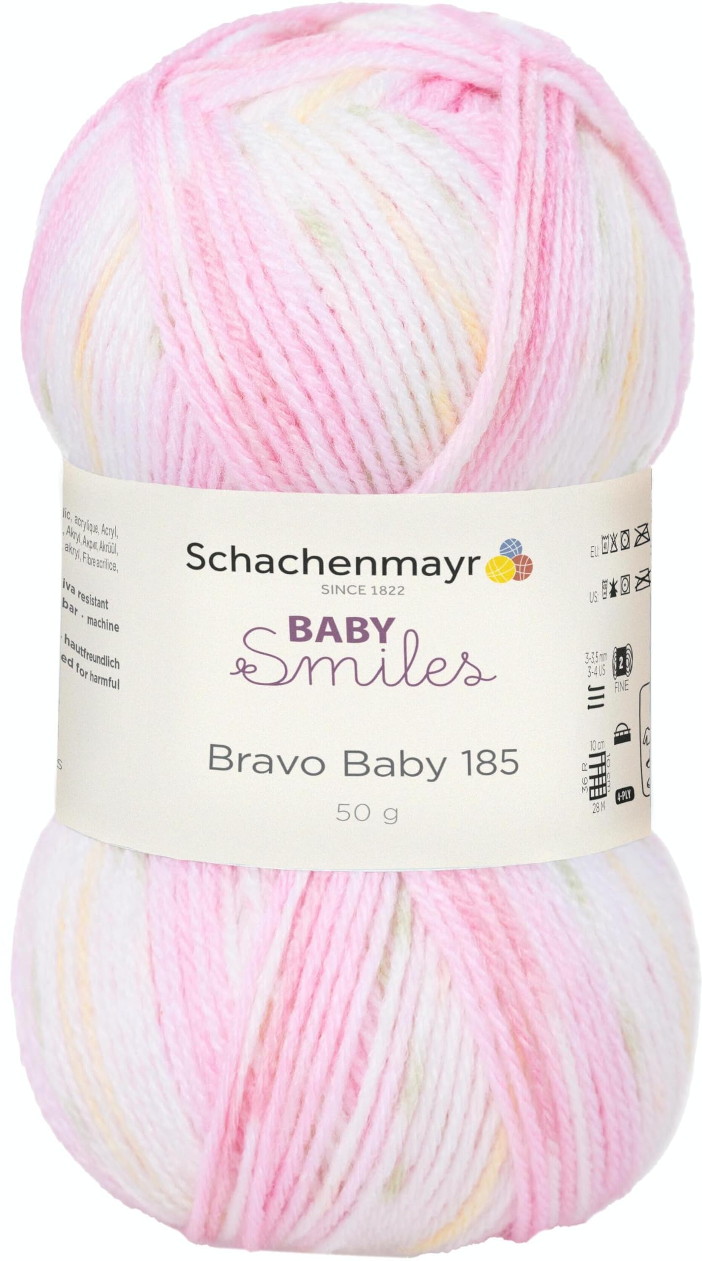 Schachenmayr Bravo Baby 185 hand knitting yarn, crochet yarn, baby yarn, 9801212, 100% Polyacrylic, Sofie Color, 6 x 12 x 6 cm