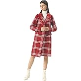 CHARTOU Women's Winter Oversize Lapel Collar Woolen Plaid Double Breasted Long Peacoat Jacket