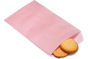 Baby Pink Flat Greaseproof Paper Cookie Bags 5x7 for Bakery Treat Candies Dessert Chocolate Soap Wedding Invitation Party Favor, Pack of 100 by Quotidian (5'' x 7'')