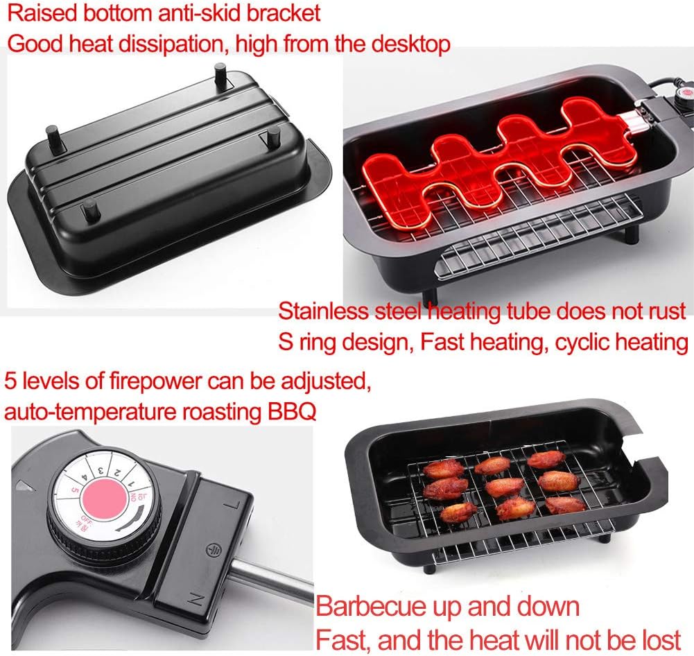 review Smoke Free Electric Grill Indoor Teppanyaki Grill with 2Interchanable Non-Stick Grill Net, 5 Levels Adjustable Heat Control, 2 Layers Extra Large Surface