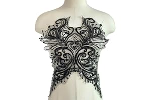 JRYYR Flower Sequin Appliques, Black Applique, DIY Accessories Appliques Patch, Beaded Applique for Dresses, Dancewear, Evening Gowns, Apparel and More (Black)