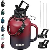 BJPKPK Large Insulated Water Bottles with Straw Lid & Handle, 50oz Water Bottle with 3 Lids and Paracord Strap,Stainless Steel Metal Water Bottle, nsulated Water Jug,Charming Red