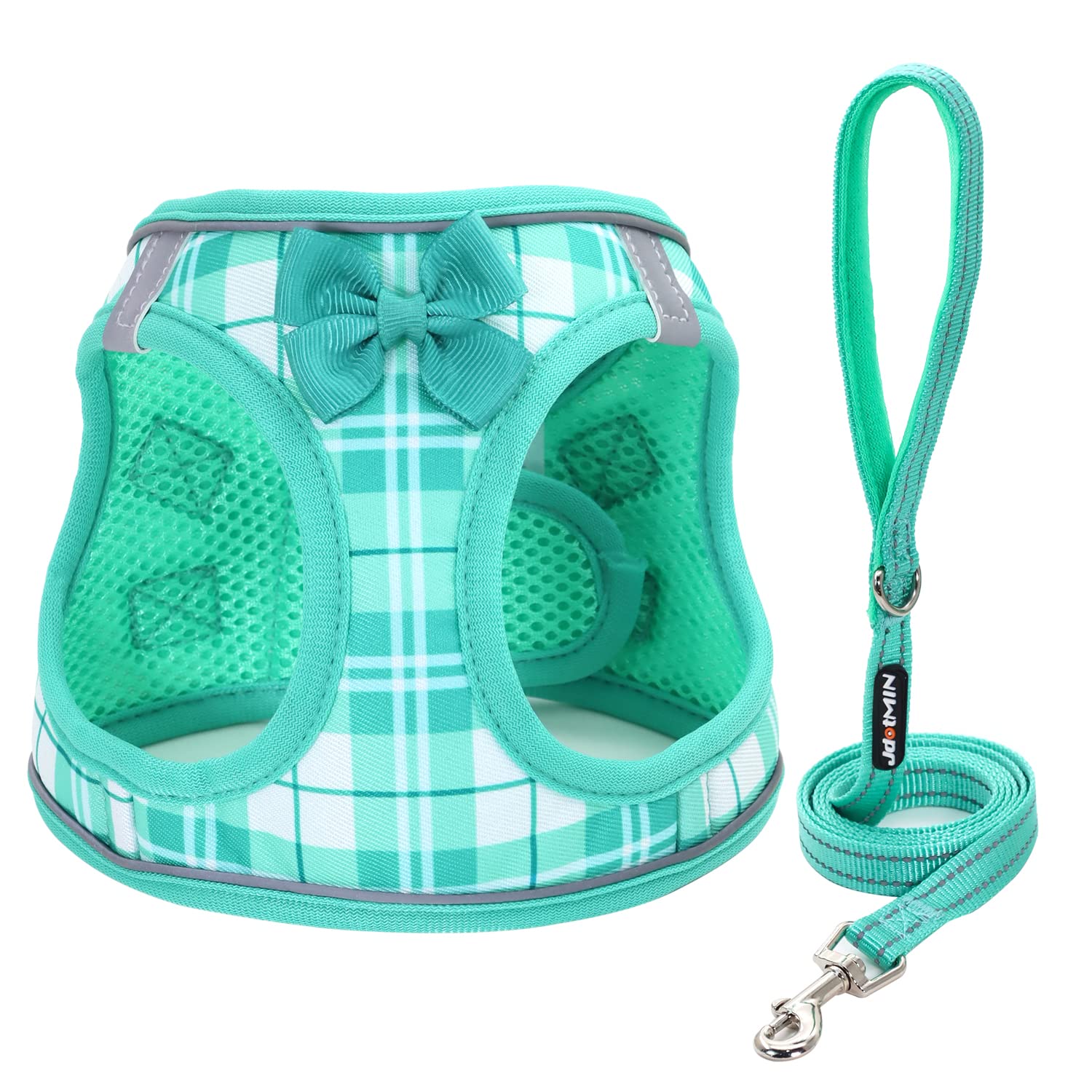 JdotMIN Plaid Dog Harness and Leash Set, Extra-Small/Small to Medium Dog and Cat Vest Harness No Pull, Escape Proof, For Walking Puppy and Kitten, For Travel and Car (Matcha, XXS)
