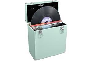 Hododou Vinyl Record Storage Box with Lock Record Organizer Storage for 30+ Single Records 12-inch Water Resistant Collapsible Storage Crate with Lid Handle Mesh Pouch for Valuable Album Collection