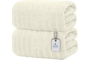 DAN RIVER Luxury Jumbo Bath Sheets 2 Piece – 550 GSM (35x70 Inches) 100% Cotton Highly Absorbent Speed Breaker Design Bath Towel Set – Super Soft Towels for Bathroom, Hotel, Spa Ivory
