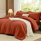 FUANNA King Size Comforter Sets Burnt Orange, 7 Pieces Soft Bedding Set, All Season Lightweight Bed in a Bag with Comforter, Flat Sheet, Fitted Sheet, Pillowcases & Shams