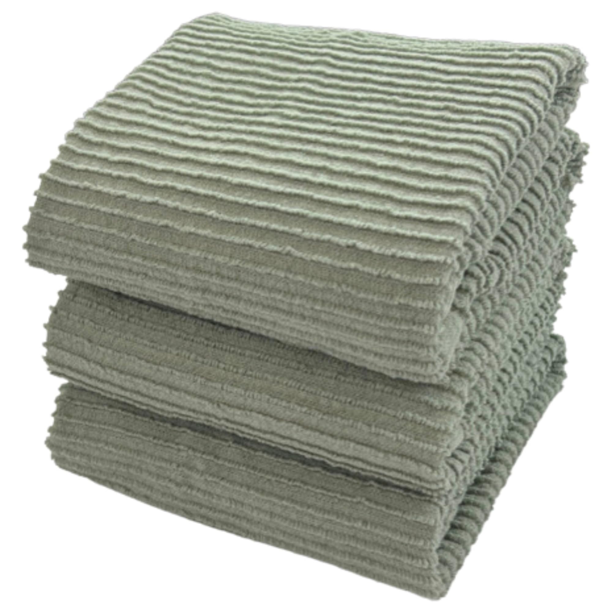 Sage Green Kitchen Dish Towels 100% Cotton Cloth Soft Cleaning Drying Absorbent Terry Ribbed Loop: Set of 3 Multipurpose for Everyday Use