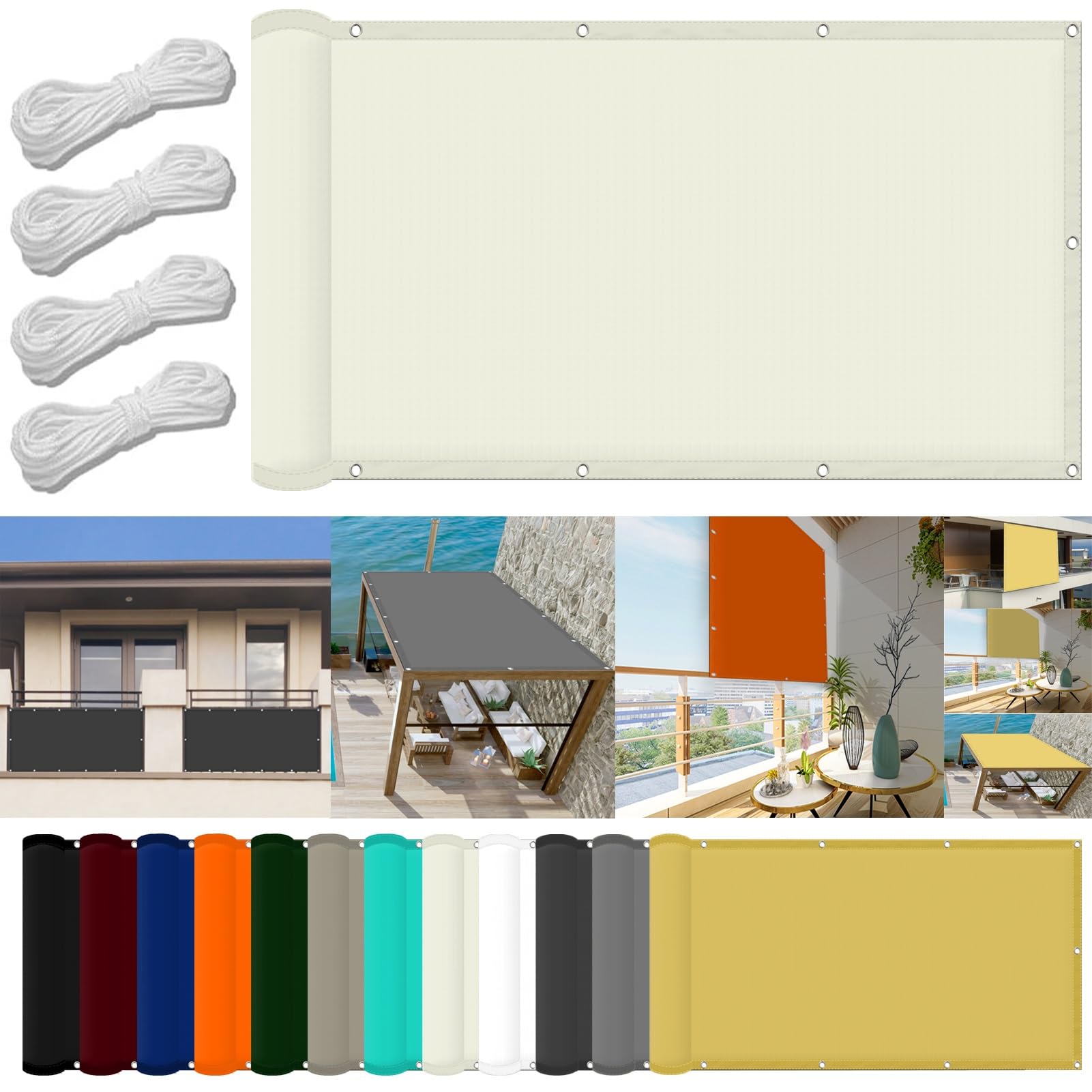 Square Sun Shade Sail 0.9 x 2 m(3 x 6.6ft) Waterproof Waterproof Sun Shade 98% UV Block with Free Rope & Fixing Kit Garden Patio Party Sun Shades, Ivory