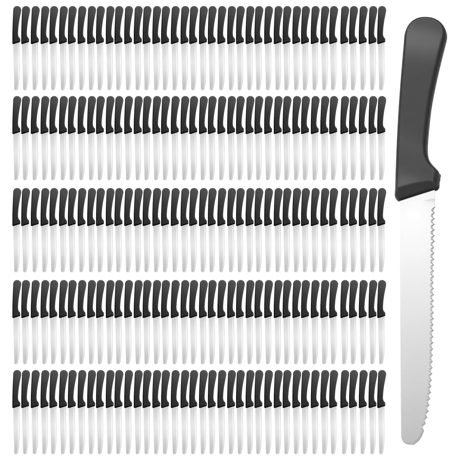 Photo 1 of Flojudo 200 Pcs 8.39 Inches Steak Knives Bulk Restaurant Dinner Knives Stainless Steel Serrated Blade Steak Knives Set with Round Tip for Kitchen Home