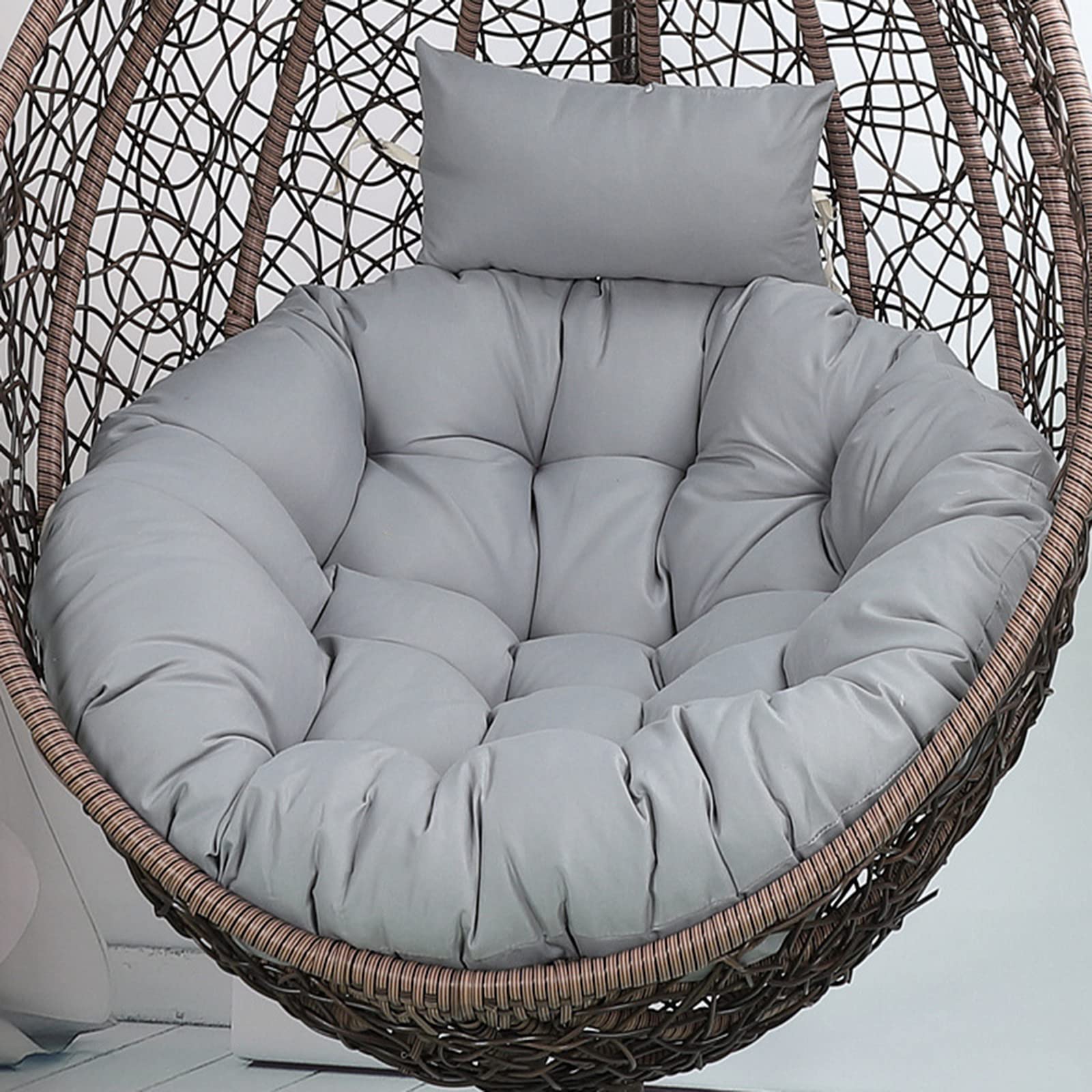 Photo 1 of Eoieov Outdoor Swing Egg Chair Cushion Non Slip Thicken Papasan Chair Cushions with Ties, Waterproof Hanging Chair Pads Outdoor Washable Egg Swing Pad with Headrest Pillow,Light Grey