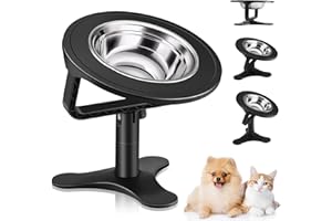 KMXASP Elevated Cat Bowls Adjustable Cat Bowl Stand,Non-Slip Raised Cat Bowls Stainless Steel Raised Cat Bowls with 15°Tilted Stand for Cats and Puppy Black-1 Pack (A)