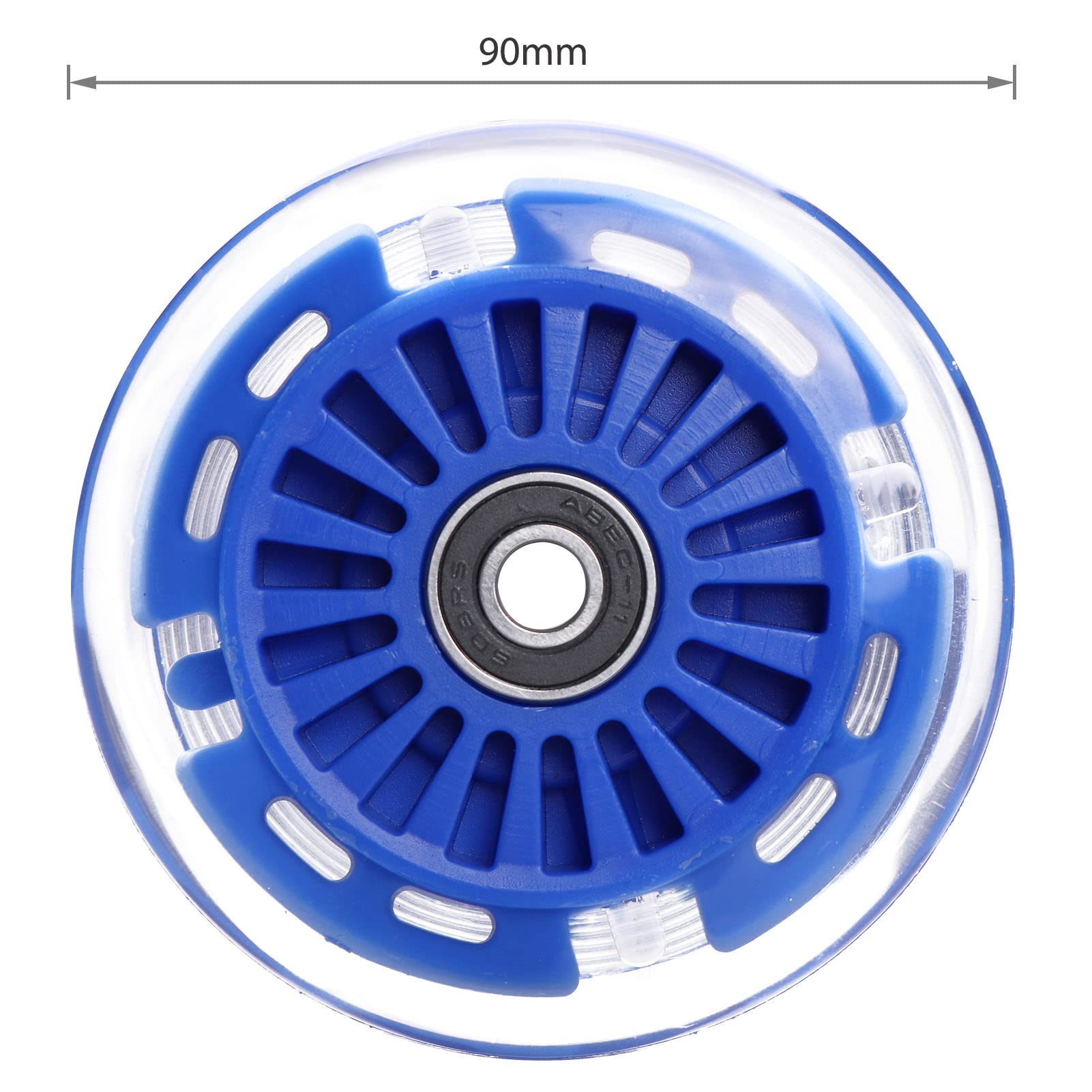 2-Pack 80mm 3-Wheeled Scooter Rear Wheels Light Up Inline Skate Replacement Wheels w/Bearings (Blue)