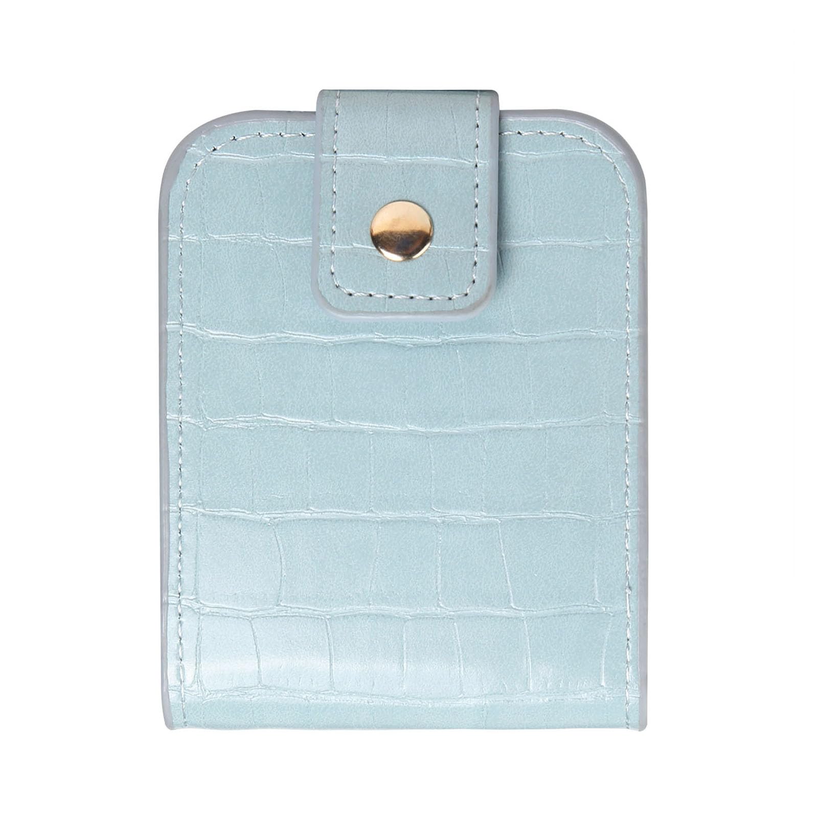 Leather Lipstick Case With Mirror - Portable Cosmetic Bag and Organiser, Waterproof Travel Holder for Women and Girls (Blue)