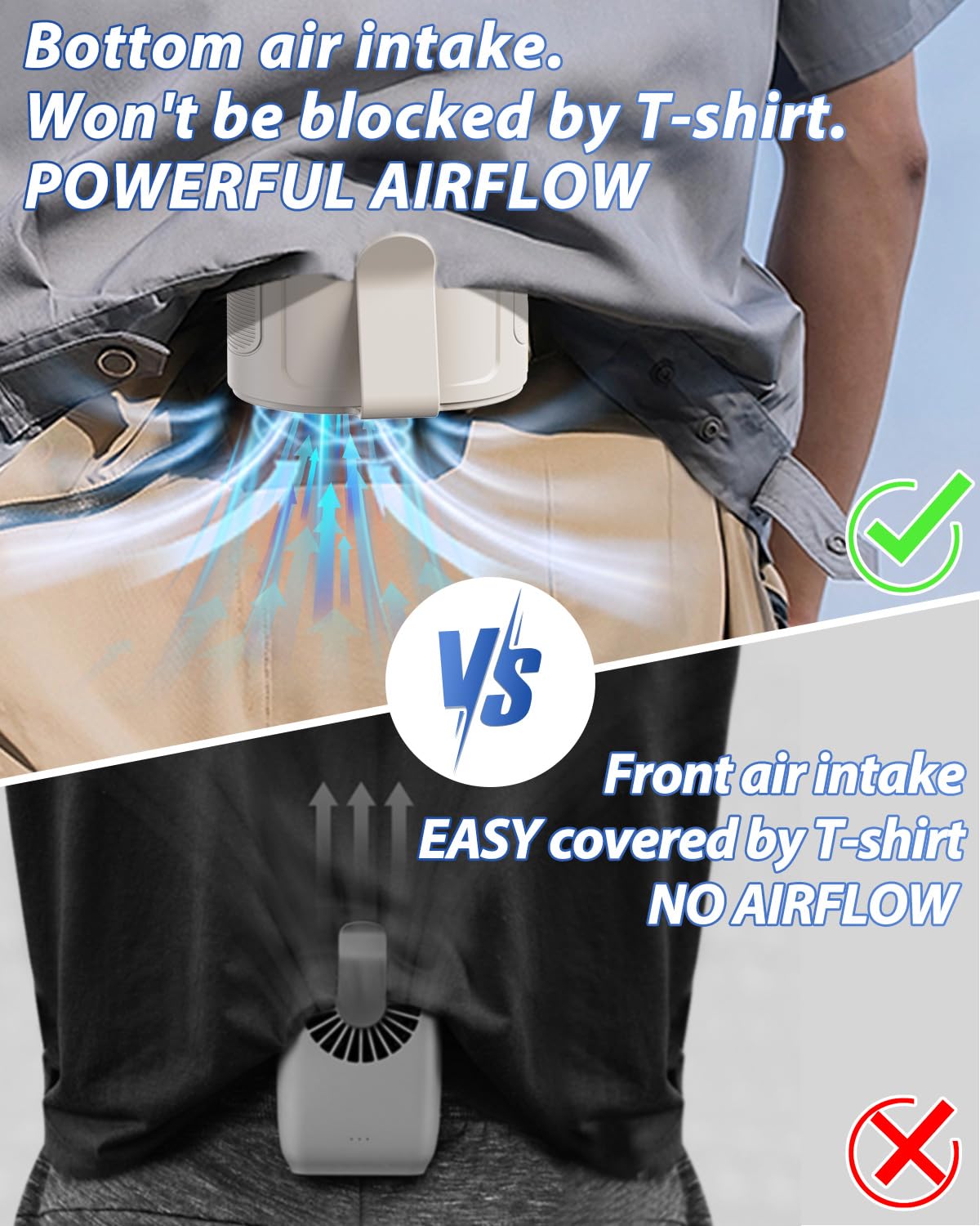 BARITO Portable Waist Fan, Wearable Shirt Fan Rechargeable with 25H Battery Life, 6600RPM Strong Wind, 4-in-1 Hands-Free Cool Clip Fan Under Shirt Quiet & Portable – For Work, Travel, Outdoors - Black