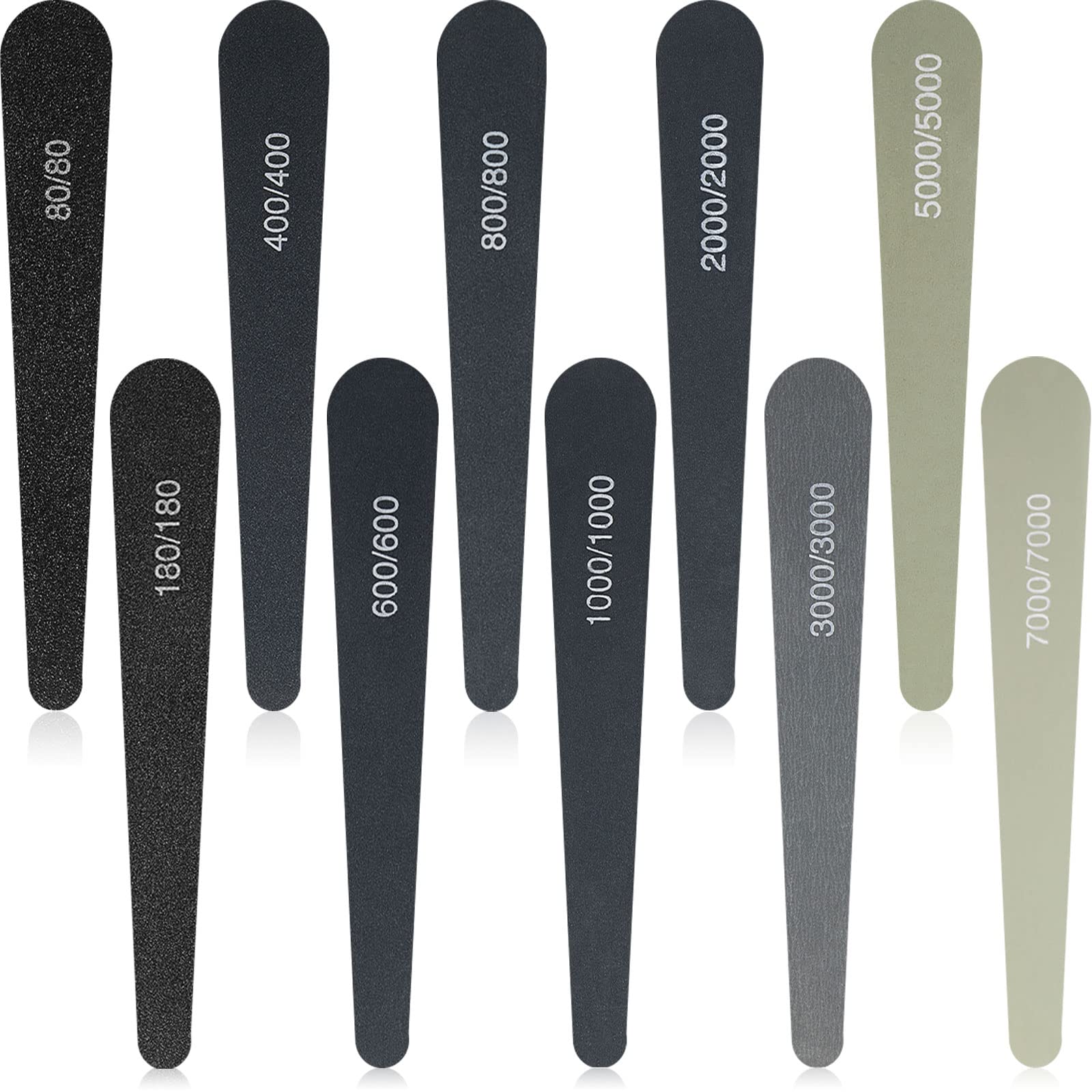 Honoson 10 Pcs Sanding Sticks for Plastic Models Polishing Stick Buffing Sanding Sticks for Assorted Grits Crafts Metal Wood Sandpaper Tools(Low Grits Rating,Water Drop Style)