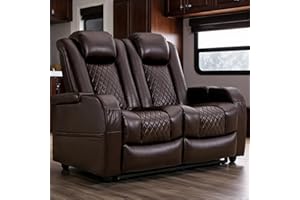 AZXZCS RV Loveseat Recliner, Wall Hugger Recliner Sofa PU Leather with Removable Armrests and Pillows for RVs, Living Rooms, and Home Theaters (Brown, Row of 2)