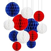 ZOOYOO 12Pcs 6" 10" Patriotic Honeycomb Balls Decorations Red White Blue Hanging Tissue Paper Pom Poms for 4th of July, Nautical Party, Graduation, Sports Theme & Home Decor