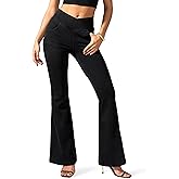 Rammus Flare Jeans for Women Crossover High Waisted Bell Bottom Jeans Trendy Yoga Pants Stretchy Flare Leggings with Pockets