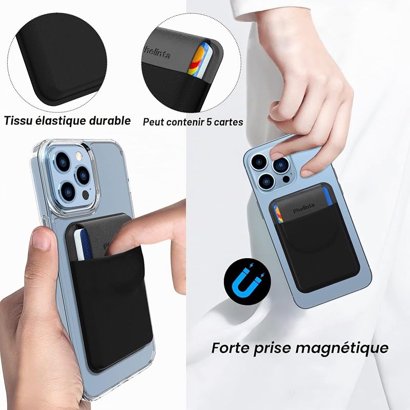 Porte Cartes Magnétique Portefeuille Compatible avec MagSafe Wallet pour iPhone 18 Pro Max/18 Pro/17/Air/16/15/14/13/12 Séries, Porte-Cartes en Cuir avec Rabat, Stockez 5 Cards Cartes