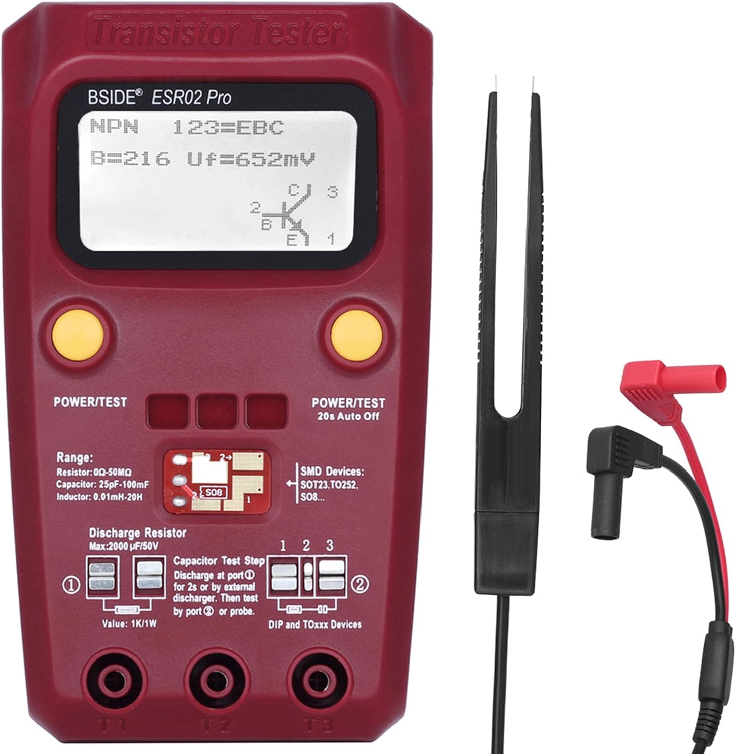 BSIDE ESR02 PRO Digital Transistor SMD Components Tester Diode Triode Capacitance Inductance Multimeter ESR Meter