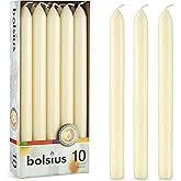 BOLSIUS 10 Count Household Ivory Dinner Candles - 9 Inches - Premium European Quality - Approx. 8 Hours Burn Time - Unscented Dripless and Smokeless, Restaurant, Wedding, Spa, and Party Candlesticks