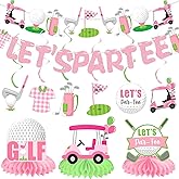 Golf Let's Par-Tee Banner Pink Golf Theme Birthday Party Decoration Hanging Swirls Pink Golf Honeycomb Centerpieces Golf Decor for Golf Lover Girls Sports Theme Party Golf Baby Shower Decoration