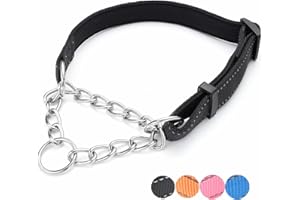 PUROAYET Martingale Dog Collars Adjustable Soft Nylon Reflective Collars with Stainless Steel Chain Walking Training Collars Heavy-Duty Puppy Chain Collars for Small,Medium,Large Dogs(Black,S)