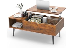 Sweetcrispy Coffee Table, Lift Top Coffee Tables for Living Room, Small Rising Wooden Dining Center Tables with Storage Shelf
